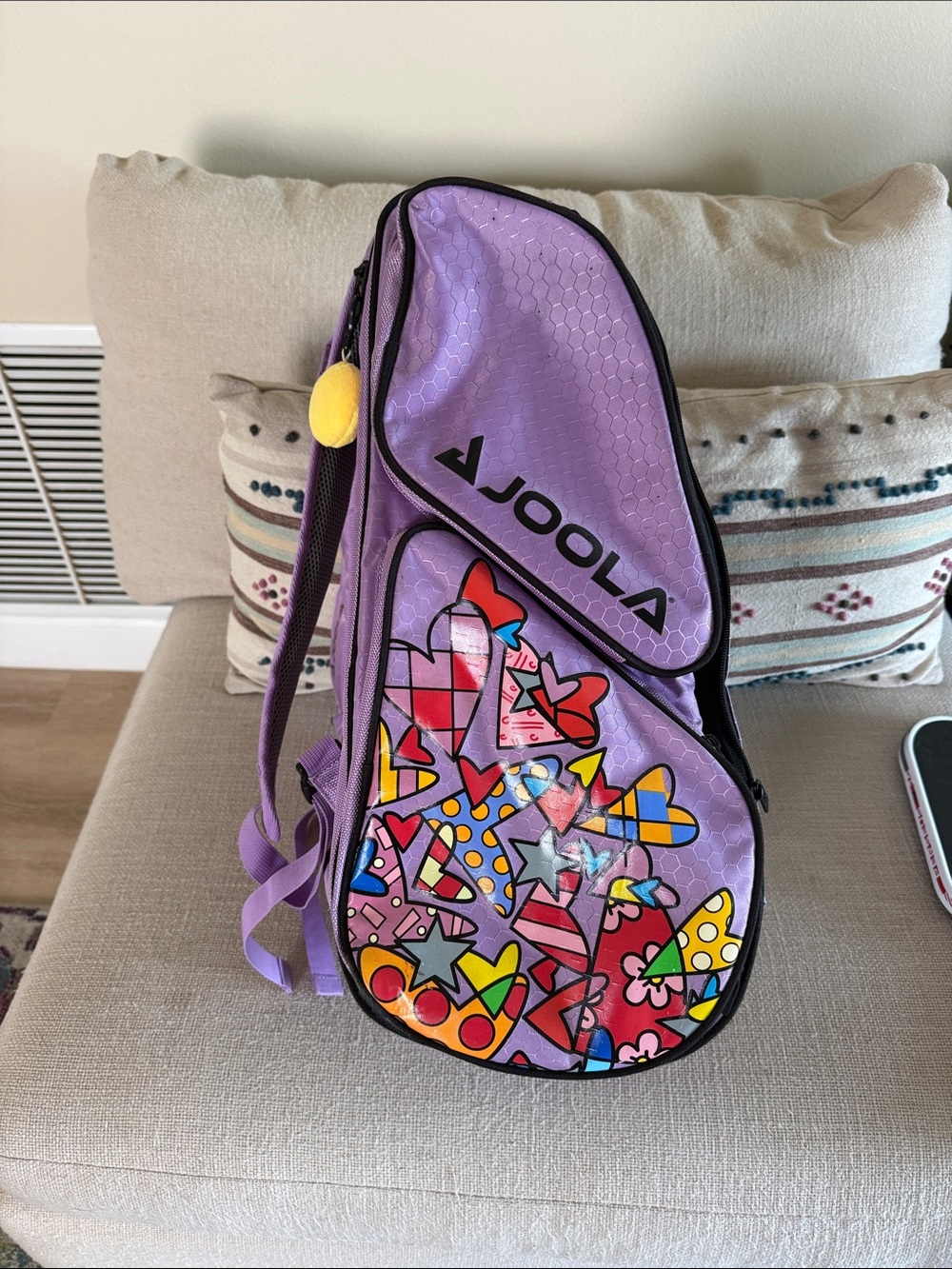 Joola Purple Padded pickleball Bag with Colorful Heart Print